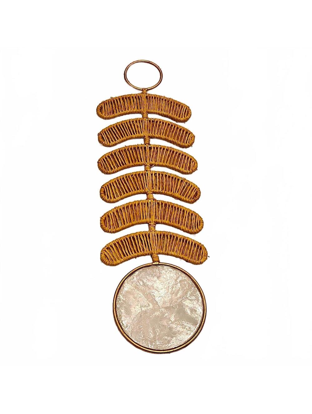 World Market Woven Paper Rope Rattan Wall Hanging Decor Gold Capiz Shell Boho